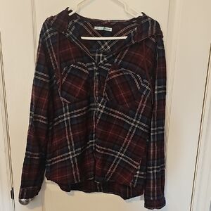 Maurices Burgundy Navy Plaid Button-Down Shirt